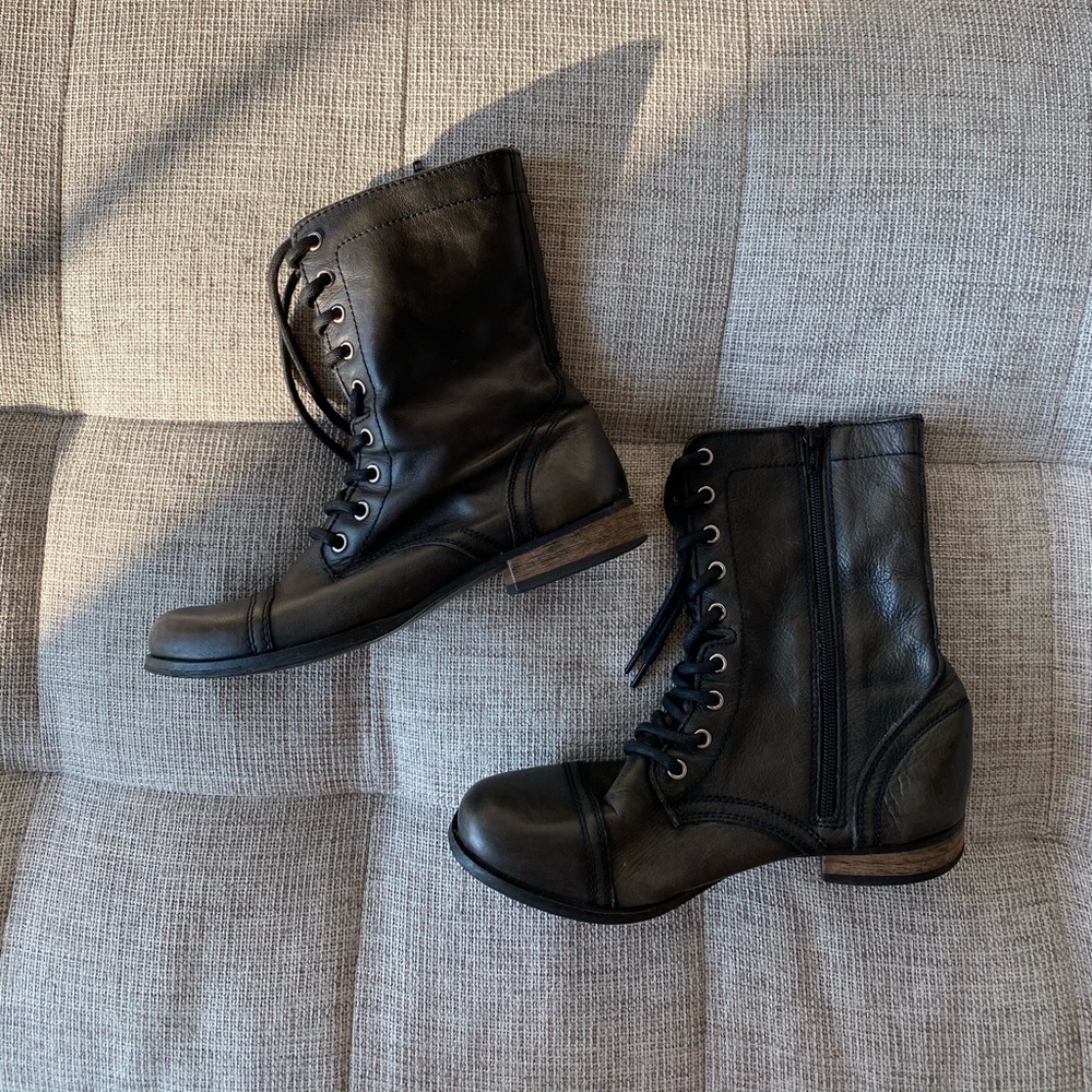 Steve Madden Black Leather Combat Boots